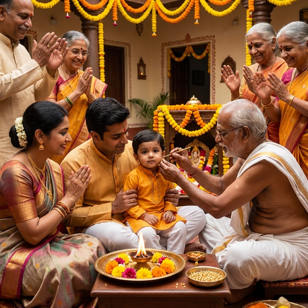 Karnavedha Sanskar - Hindu ear piercing ceremony Kaan Chedai ritual